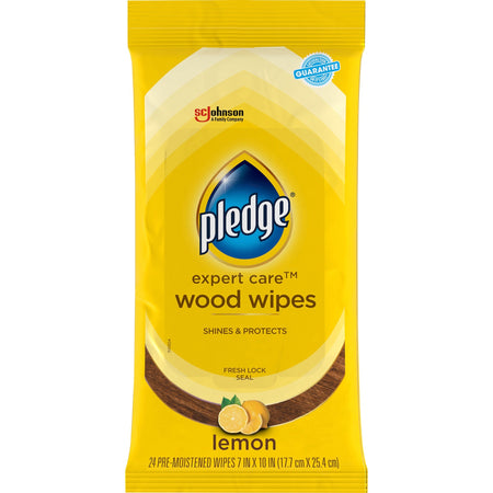 Pledge Lemon Enhancing Polish Wipes - Lemon Scent - 10" Length x 7" Width - Pre-moistened, Wax-free - Yellow - 24 / Pack