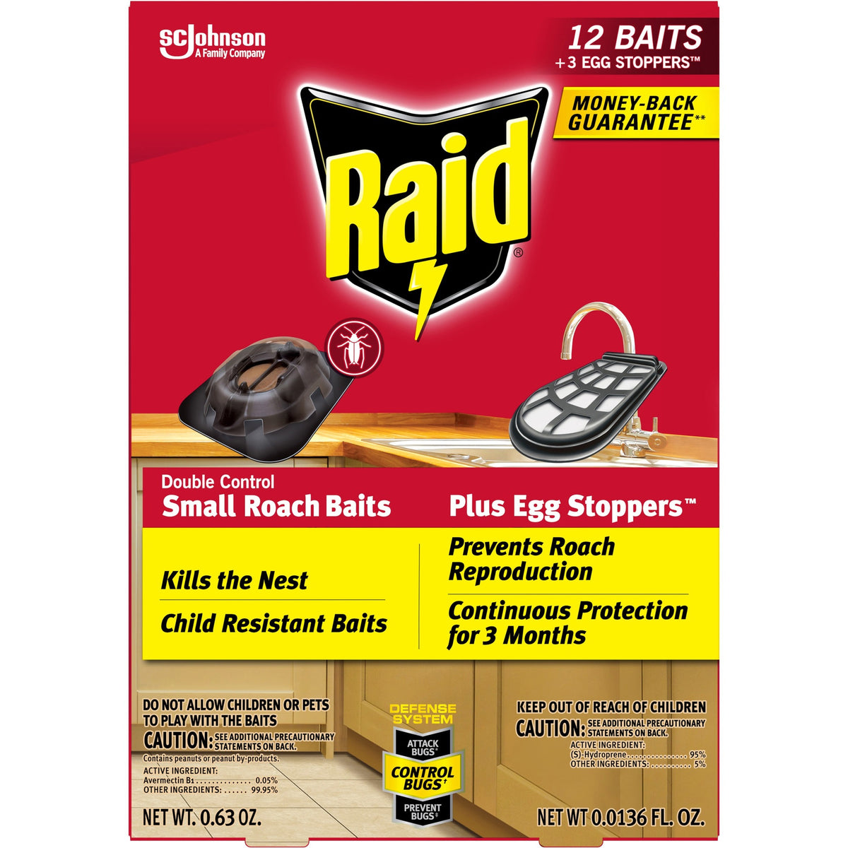 Raid Double Control Small Roach Baits - Kills Cockroaches - Red - 12 / Box
