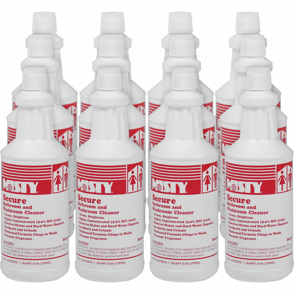 MISTY Secure Bathroom/Washroom Cleaner - For Urinal, Toilet Bowl, Metal Surface, Porcelain - Liquid - 32 fl oz (1 quart) - Mint Scent - Fast Acting, Easy to Use - Blue - 12 / Carton