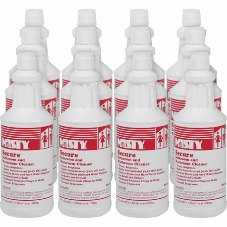 MISTY Secure Bathroom/Washroom Cleaner - For Urinal, Toilet Bowl, Metal Surface, Porcelain - Liquid - 32 fl oz (1 quart) - Mint Scent - Fast Acting, Easy to Use - Blue - 12 / Carton