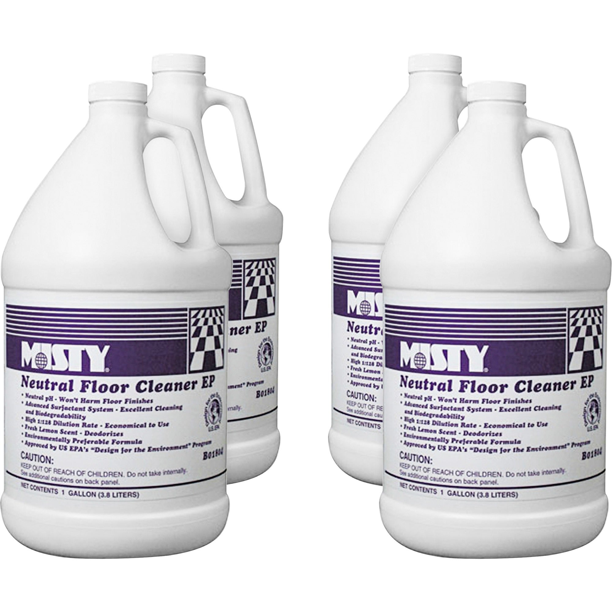 MISTY Neutral Floor Cleaner - For Multi Surface - Concentrate - Liquid - 128 fl oz (4 quart) - Lemon Scent - Environmentally Friendly, Pleasant Scent - Green - 4 / Carton