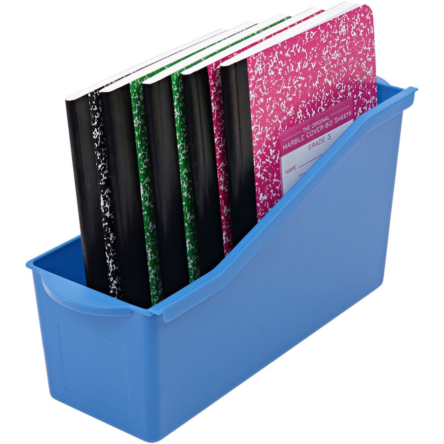 Deflecto Antimicrobial Kids Book Bin - 7.35" Height x 14.20" Width x 5.34" Depth - Antimicrobial, Lightweight, Portable, Mold Resistant, Mildew Resistant, Stackable, Handle - Blue - Polypropylene - 1 Each