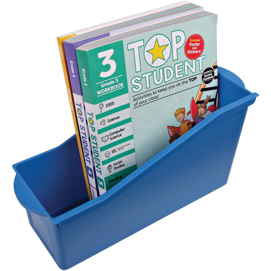 Deflecto Antimicrobial Kids Book Bin - 7.35" Height x 14.20" Width x 5.34" Depth - Antimicrobial, Lightweight, Portable, Mold Resistant, Mildew Resistant, Stackable, Handle - Blue - Polypropylene - 1 Each