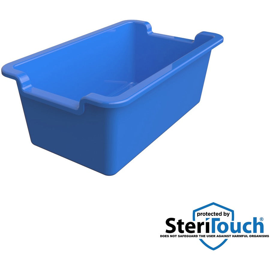 Deflecto Antimicrobial Rectangular Storage Bin - 5.06" Height x 13.24" Width x 8.05" Depth - Antimicrobial, Lightweight, Mold Resistant, Mildew Resistant, Handle, Portable, Stackable - Blue - Polypropylene - 1 Each