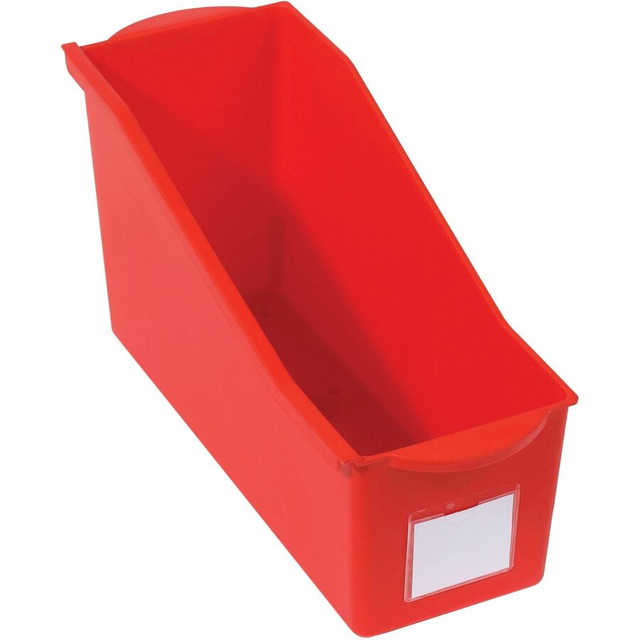 Deflecto Antimicrobial Kids Book Bin - 7.35" Height x 14.20" Width x 5.34" Depth - Antimicrobial, Lightweight, Portable, Mold Resistant, Mildew Resistant, Stackable, Handle - Red - Polypropylene - 1 Each
