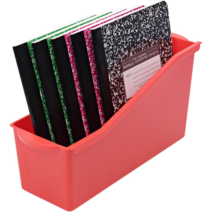 Deflecto Antimicrobial Kids Book Bin - 7.35" Height x 14.20" Width x 5.34" Depth - Antimicrobial, Lightweight, Portable, Mold Resistant, Mildew Resistant, Stackable, Handle - Red - Polypropylene - 1 Each