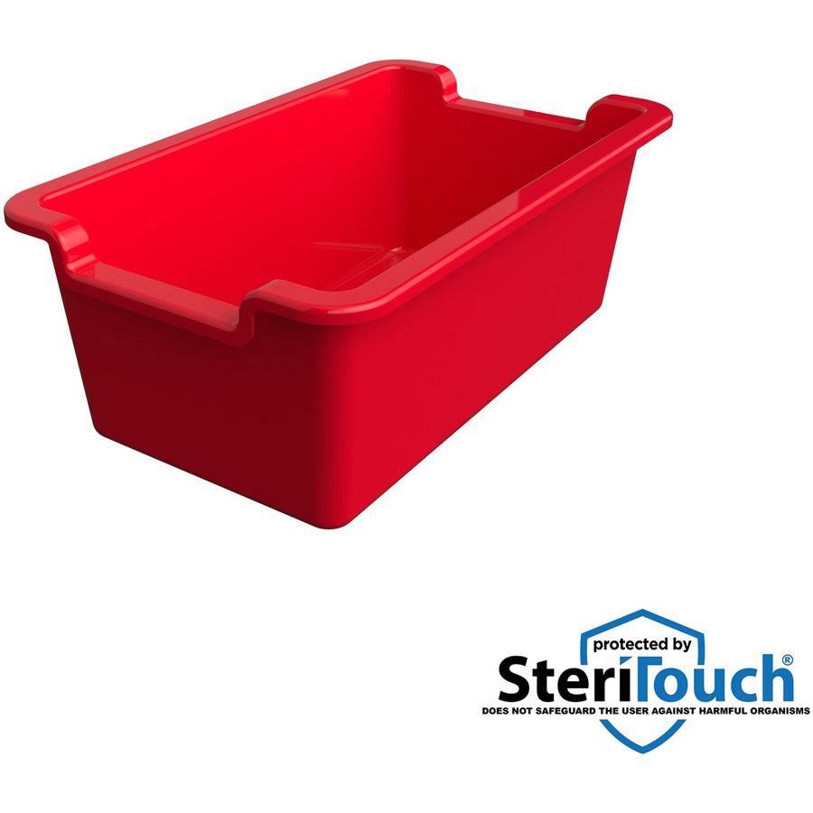 Deflecto Antimicrobial Rectangular Storage Bin - 5.06" Height x 13.24" Width x 8.05" Depth - Antimicrobial, Lightweight, Mold Resistant, Mildew Resistant, Handle, Portable, Stackable - Red - Polypropylene - 1 Each