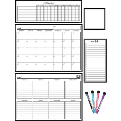 Teacher Created Resources Dry-Erase Magnetic Calendar Set - Black & White - 1 Pack - Teaching Calendars Planners