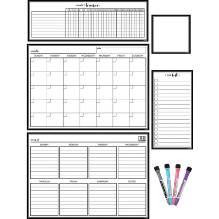Teacher Created Resources Black & White Dry-Erase Magnetic Calendar Set - Black, White - 1 / Pack