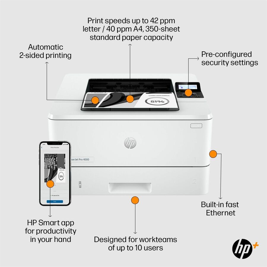 HP LaserJet Pro 4001n Desktop Laser Printer - Monochrome - Alternate-Image7