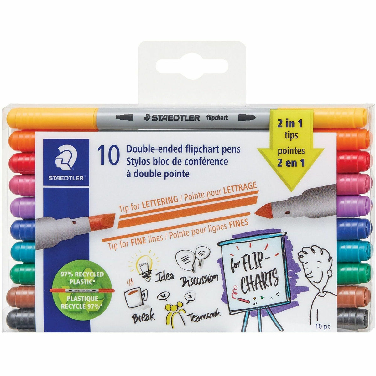 Staedtler Double-ended Dry Erase Pens - Chisel, Bullet Marker Point - Assorted Ink - Dry - 10 Each