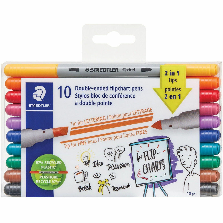 Staedtler Double-ended Dry Erase Pens - Chisel, Bullet Marker Point - Assorted Ink - Dry - 10 Each