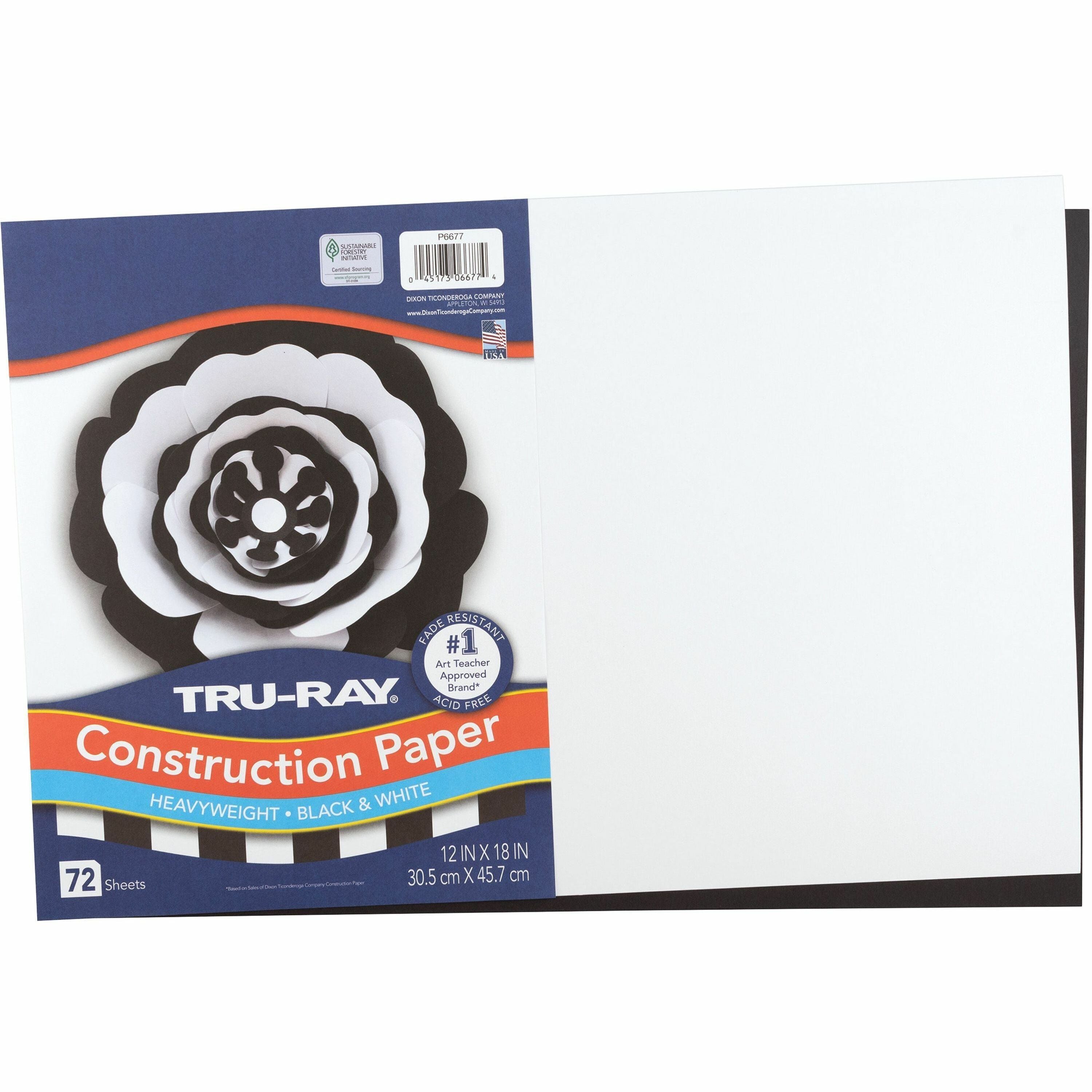 Tru-Ray Construction Paper - Art Project, Craft Project - 12" Width x 18" Length - Black, White - Sulphite, Fiber, Paper - 72 / Pack