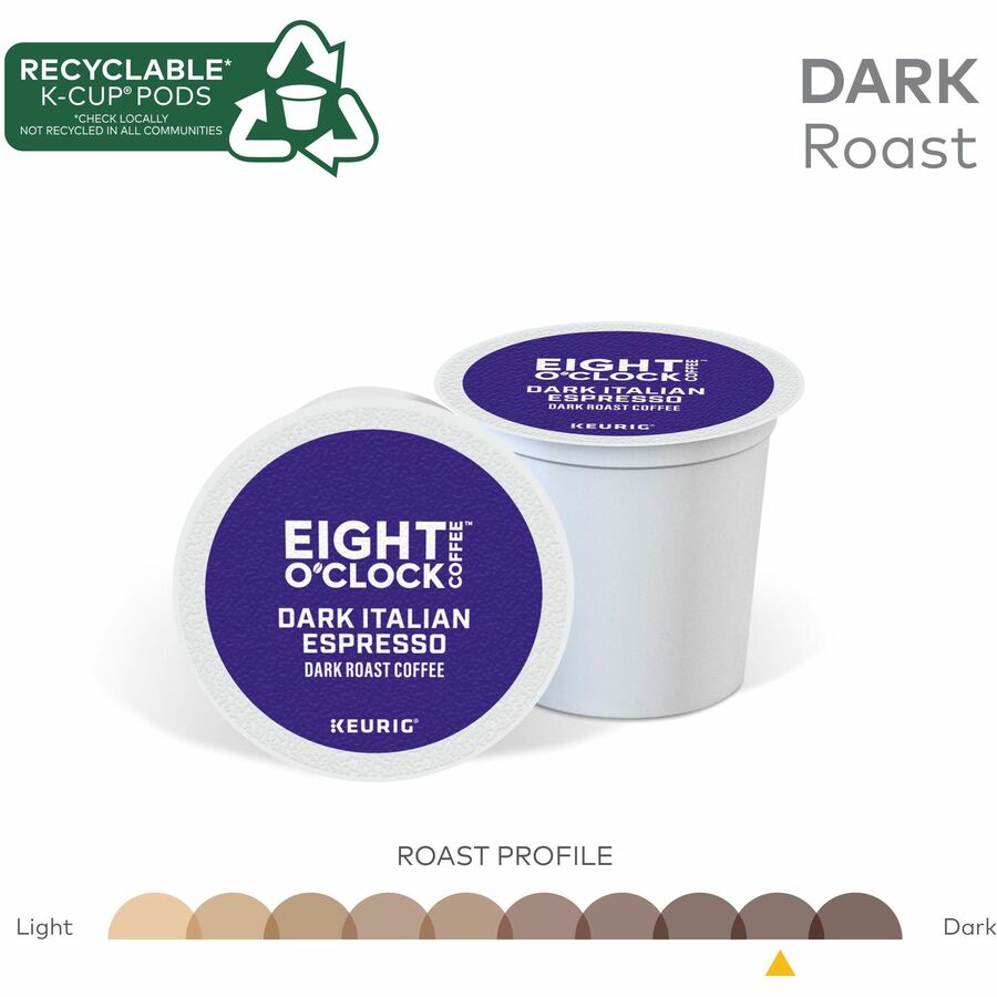 Eight O'Clock® K-Cup Dark Italian Espresso Coffee - Compatible with Keurig Brewer - Dark - K-Cup - Italian Roast, Arabica - 24 / Box