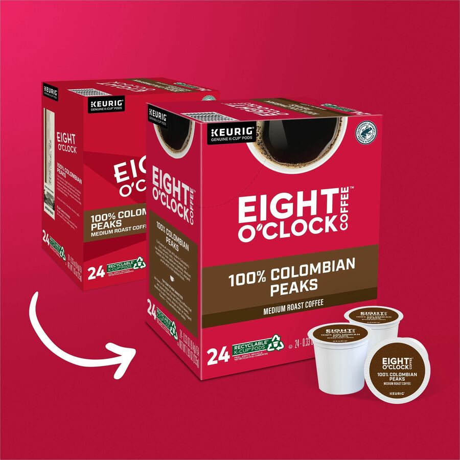 Eight O'Clock® K-Cup Colombian Peaks Coffee - Compatible with Keurig Brewer - Medium - K-Cup - Colombian, Arabica - 24 / Box