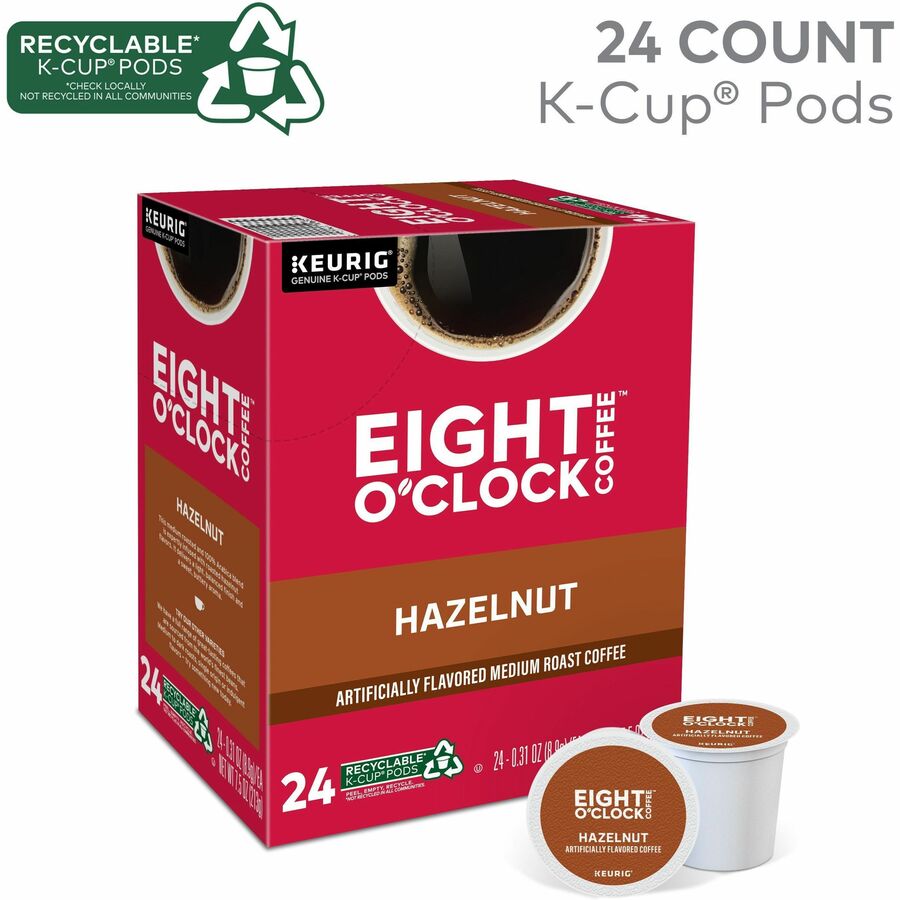Eight O'Clock® K-Cup Hazelnut Coffee - Compatible with Keurig Brewer - Light/Medium - K-Cup - Hazelnut, Arabica - 24 / Box
