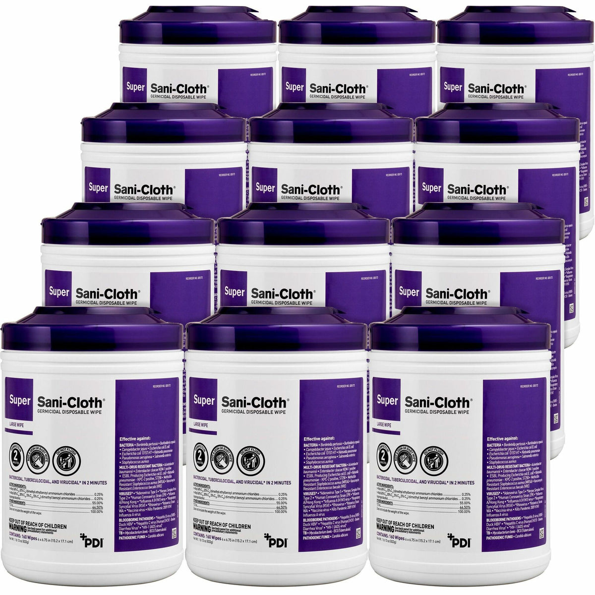 PDI Super Sani-Cloth Germicidal Disposable Wipe - 6.75" Length x 6" Width - Disposable, Disinfectant, Deodorize, Latex-free, Bleach-free, Virucidal, Fungicide, Strong, Pre-moistened, Antimicrobial - 160/Tub - 12 / Carton