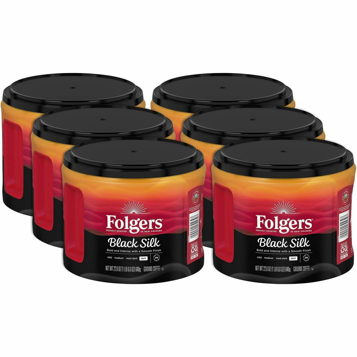 Folgers® Ground Black Silk Coffee - Dark - 22.6 oz Per Canister - Ground - Black Silk - 6 / Carton