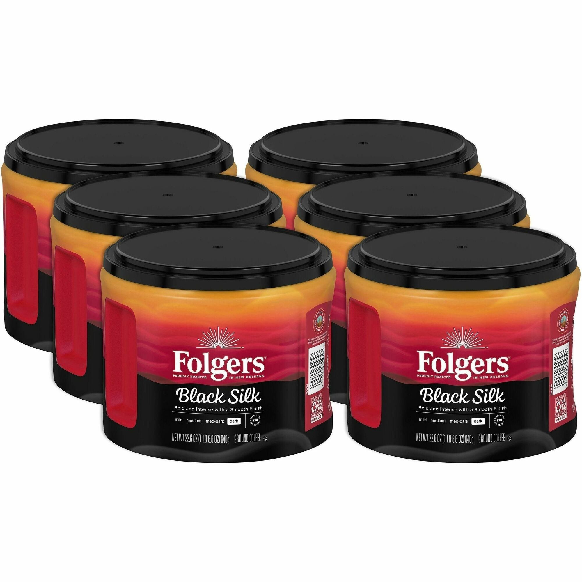 Folgers® Ground Black Silk Coffee - Dark - 22.6 oz Per Canister - Ground - Black Silk - 6 / Carton
