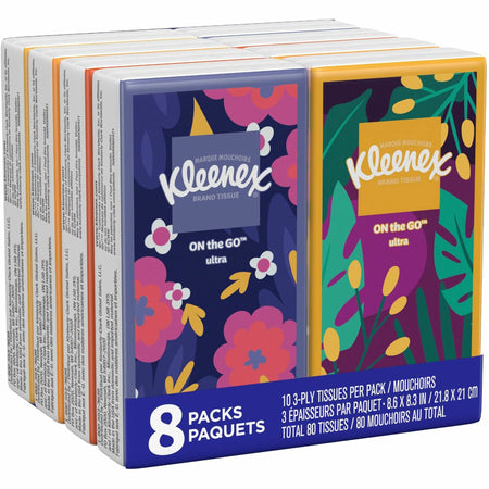 Kleenex Go Packs Facial Tissues - 3 Ply - 8.60" Width x 8.30" Length - White - 10/Pouch - 96 / Carton