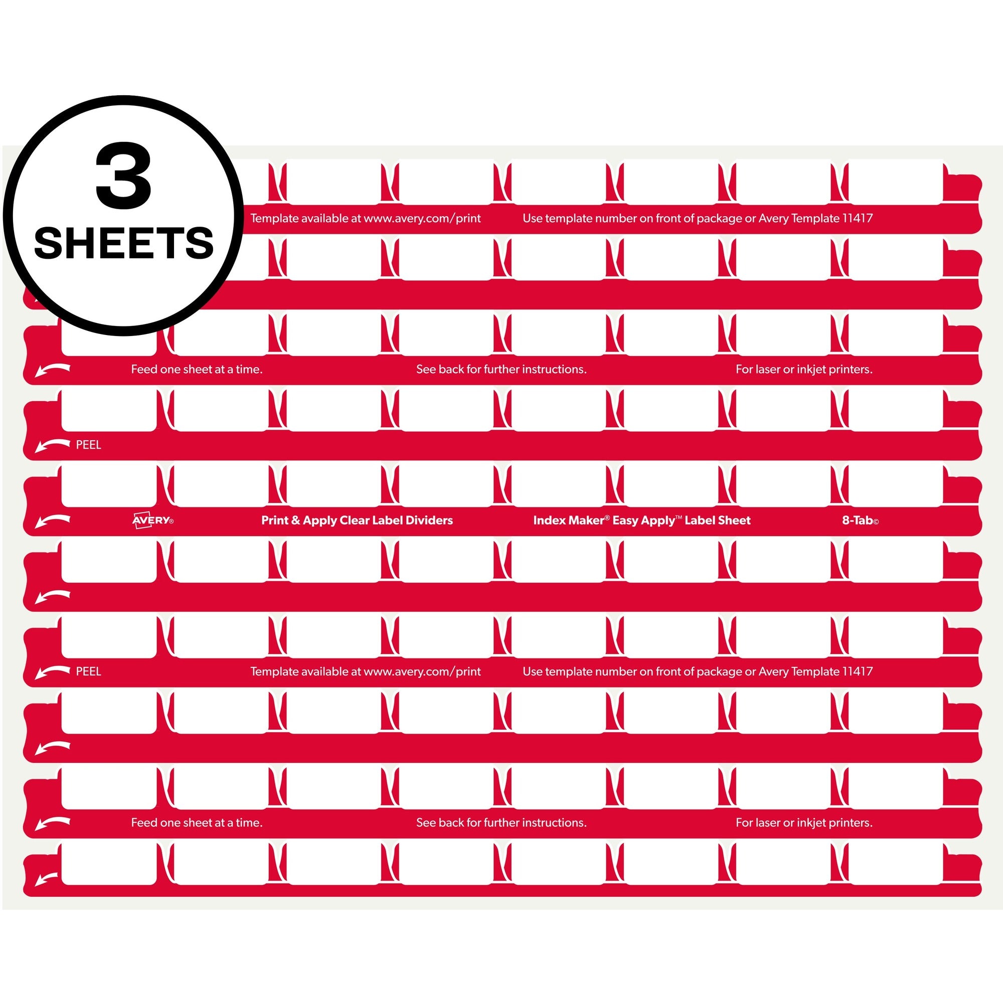 Avery&reg; 8 Tab Easy Print & Apply Clear Label Sheet Refills (11226) - 2000