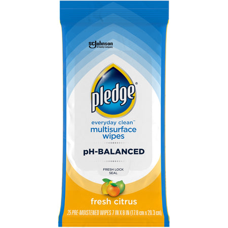 Pledge PH Balanced Multisurface Cleaner Wipes - For Multi Surface - Fresh Citrus Scent - pH Balanced - Blue - 25/Packet - 12 / Carton