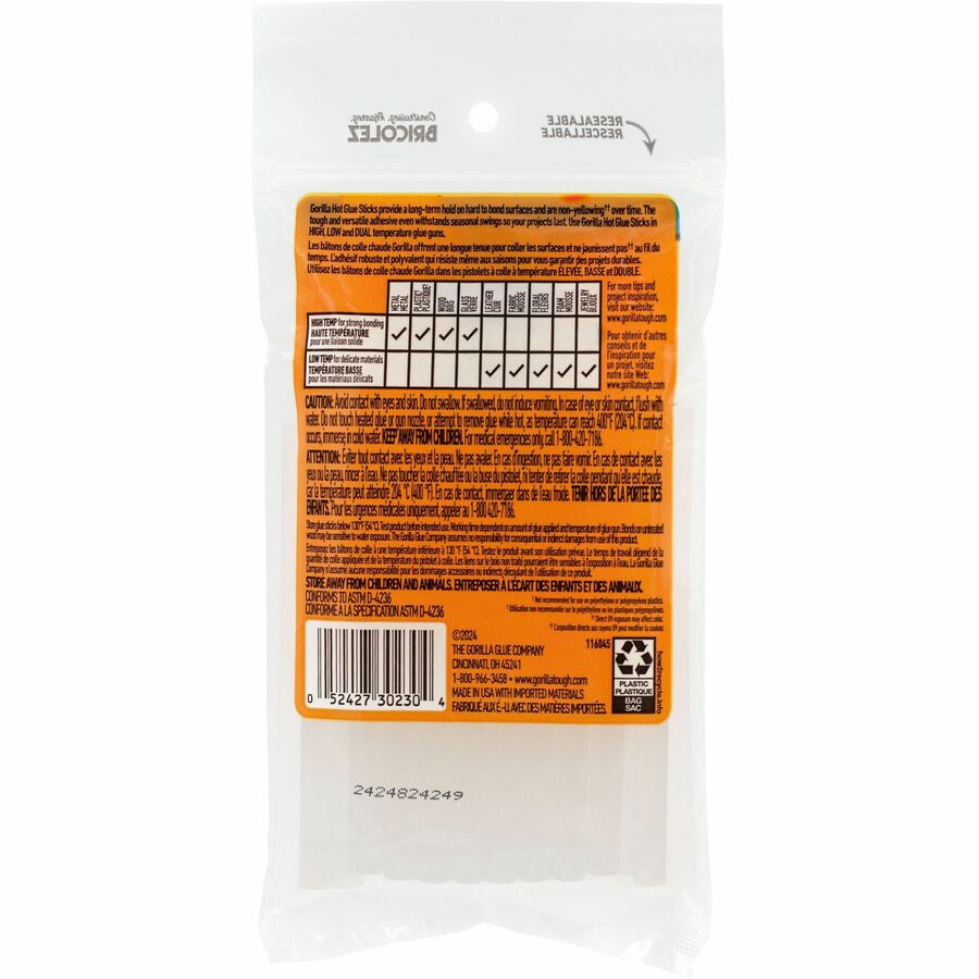 Gorilla Mini Hot Glue Sticks: Clear Adhesive - 30 Pack
