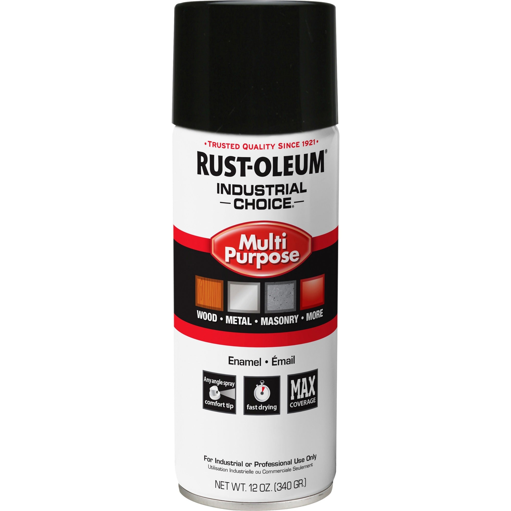 Rust-Oleum Industrial Choice Enamel Spray Paint - Aerosol - Gloss - Black - 12 fl oz - 1 Each