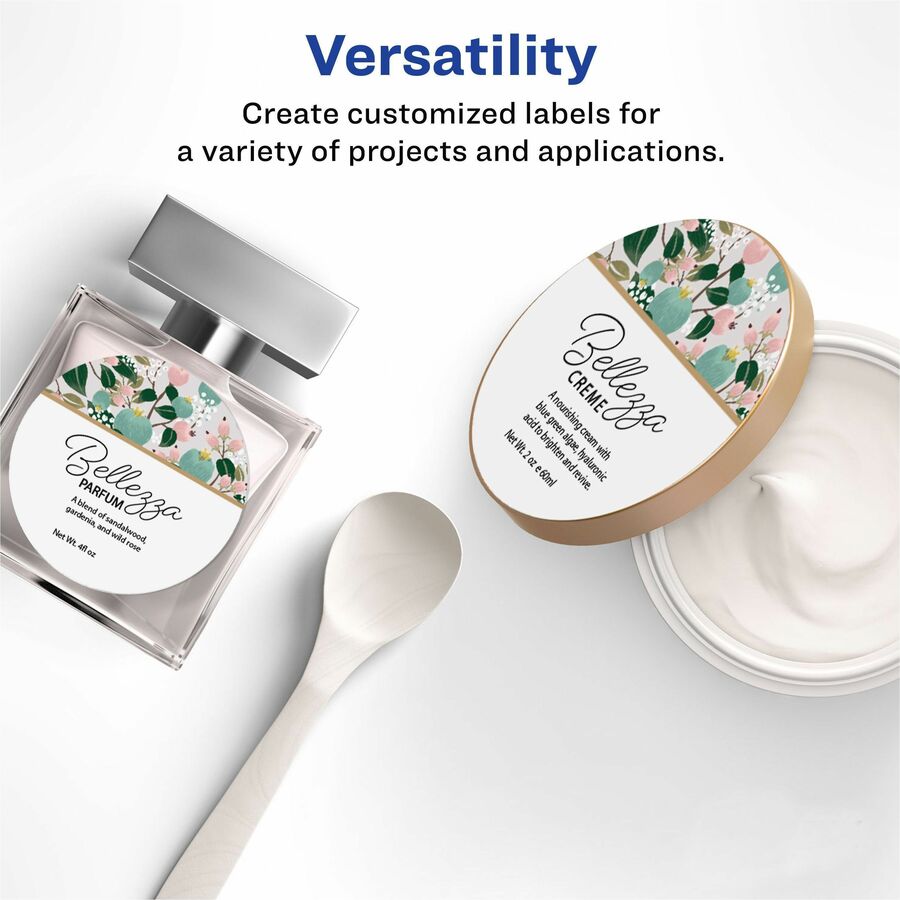 Avery®  Glossy White Labels, 3" Round, 60 Labels (22891) - 3" Diameter - Permanent Adhesive - Round - Gloss White - Jam-free, Stick & Stay, Smudge Proof, Foldable - 6 / Sheet - 60 / Pack