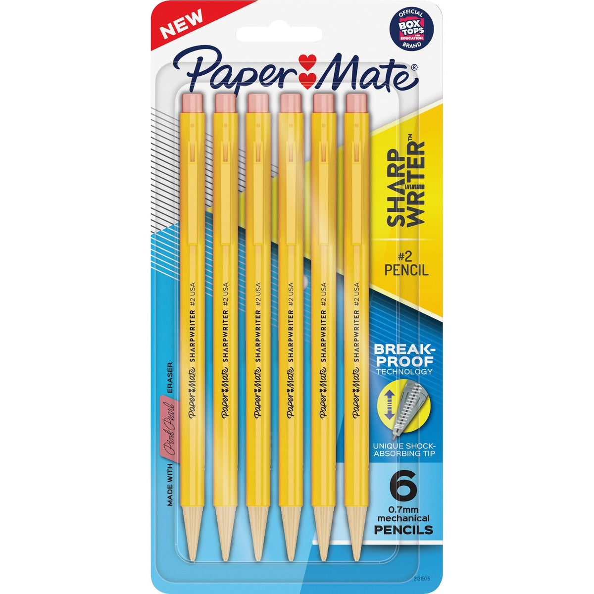 Paper Mate Sharpwriter Mechanical Pencils - 0.7 mm Black Lead - HB/#2 - Yellow Barrel - 6 / Pack