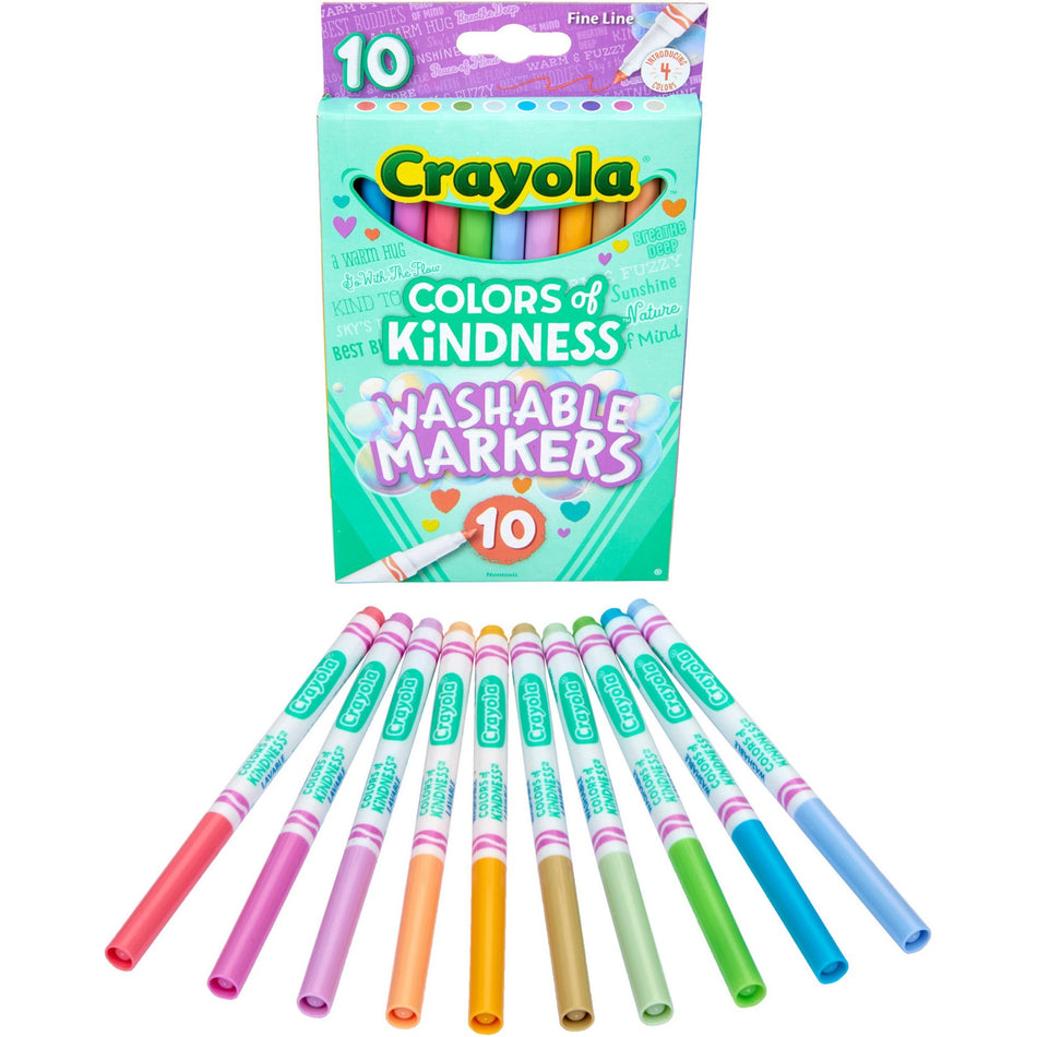 Crayola Colors of Kindness Markers - Fine Marker Point - Washable - Multicolor Ink - Water Based - Assorted Barrel - 10 / Pack