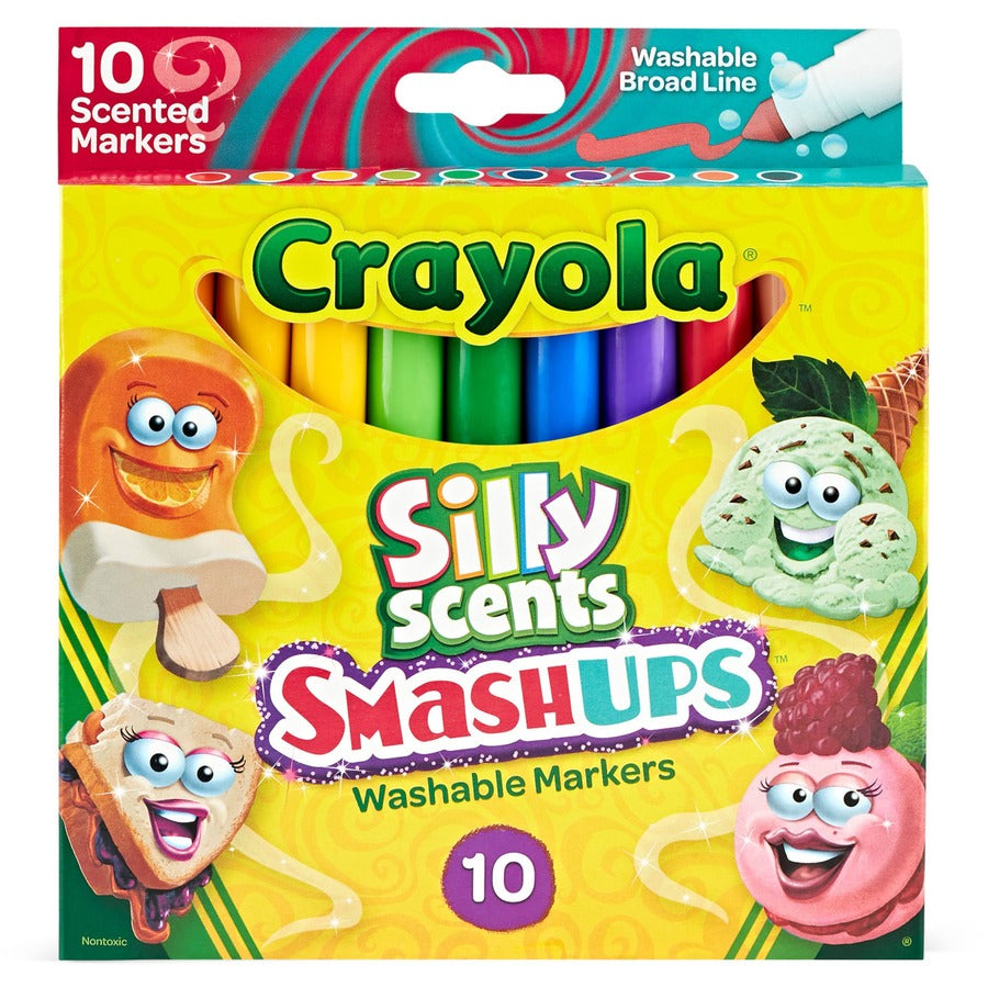 Crayola Silly Scents Slim Scented Washable Markers - Broad Marker Point - Washable - Assorted Ink - Water Based - Assorted Barrel - 10 / Pack