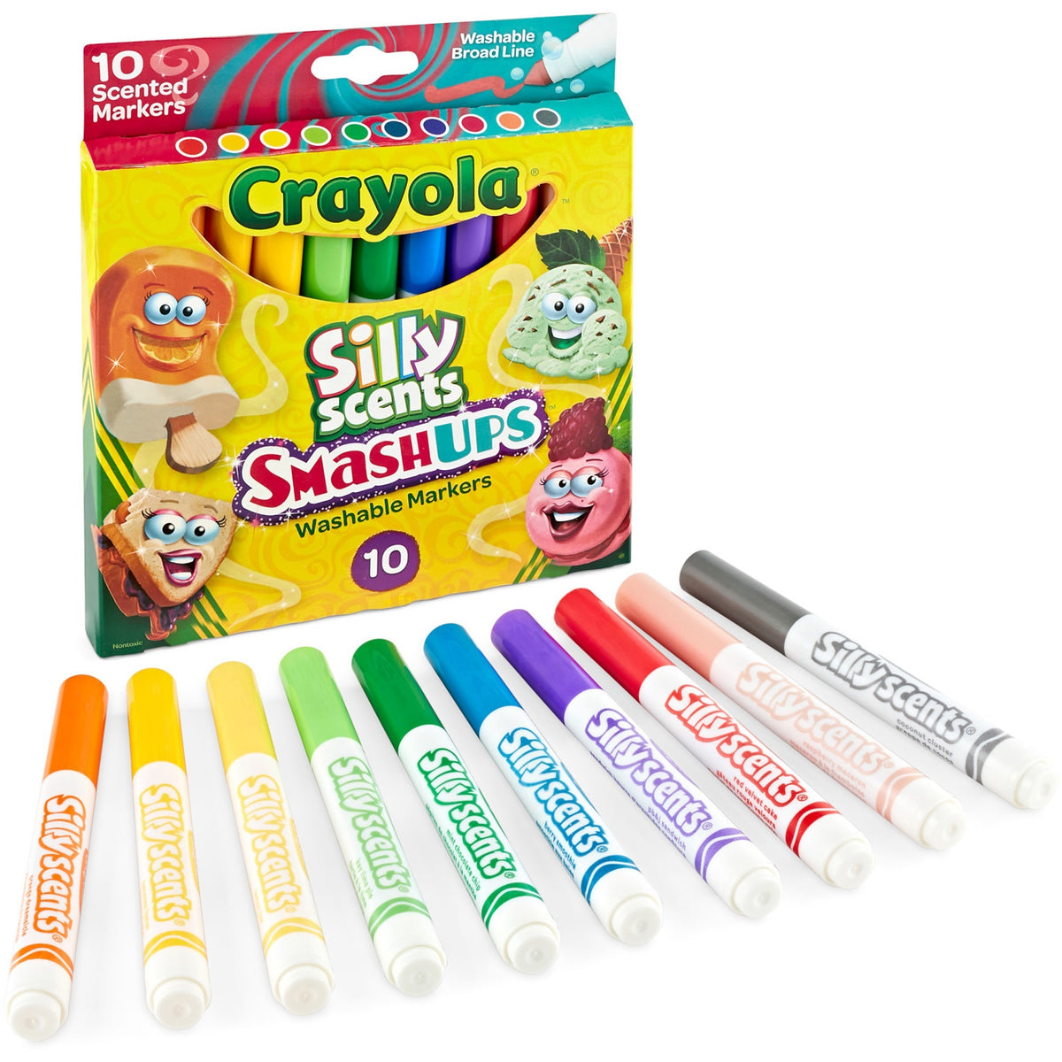 Crayola Silly Scents Slim Scented Washable Markers - Broad Marker Point - Washable - Assorted Ink - Water Based - Assorted Barrel - 10 / Pack