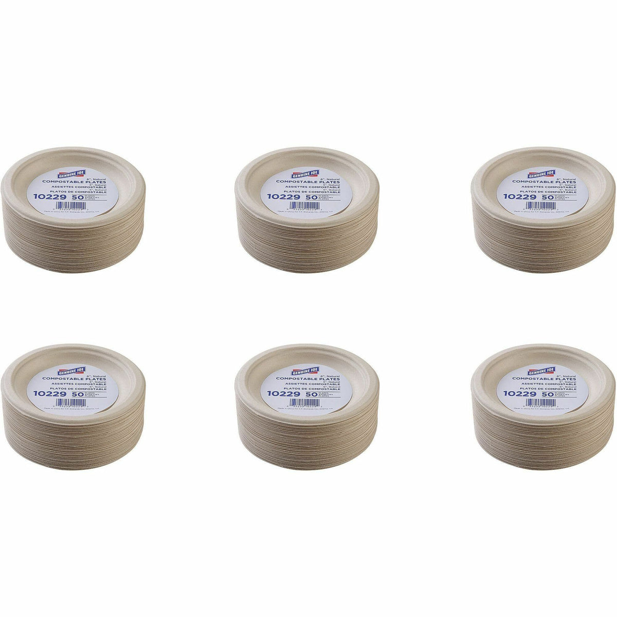 Genuine Joe 6" Compostable Plates - Breakroom, Office - Disposable - 6" Diameter - White, Natural - Sugarcane Body - 50/Pack - 20 / Carton