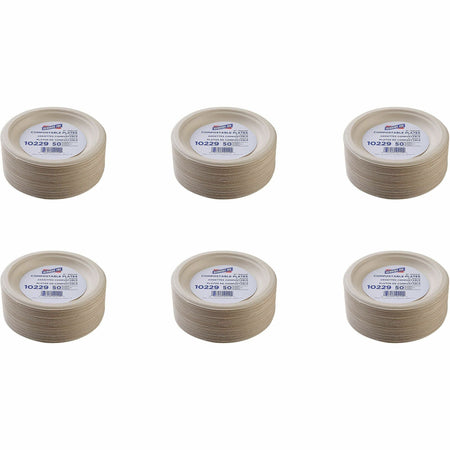 Genuine Joe 6" Compostable Plates - Breakroom, Office - Disposable - 6" Diameter - White, Natural - Sugarcane Body - 50/Pack - 20 / Carton