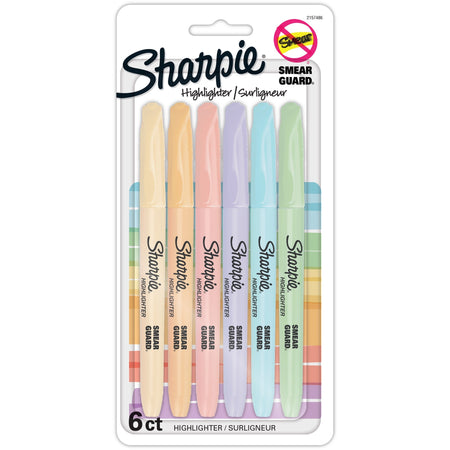 Sharpie Accent Highlighters w/Smear Guard - Chisel Marker Point - Assorted Ink - 6 / Pack