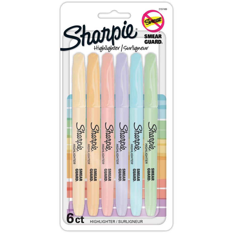 Sharpie Accent Highlighters w/Smear Guard - Chisel Marker Point - Assorted Ink - 6 / Pack