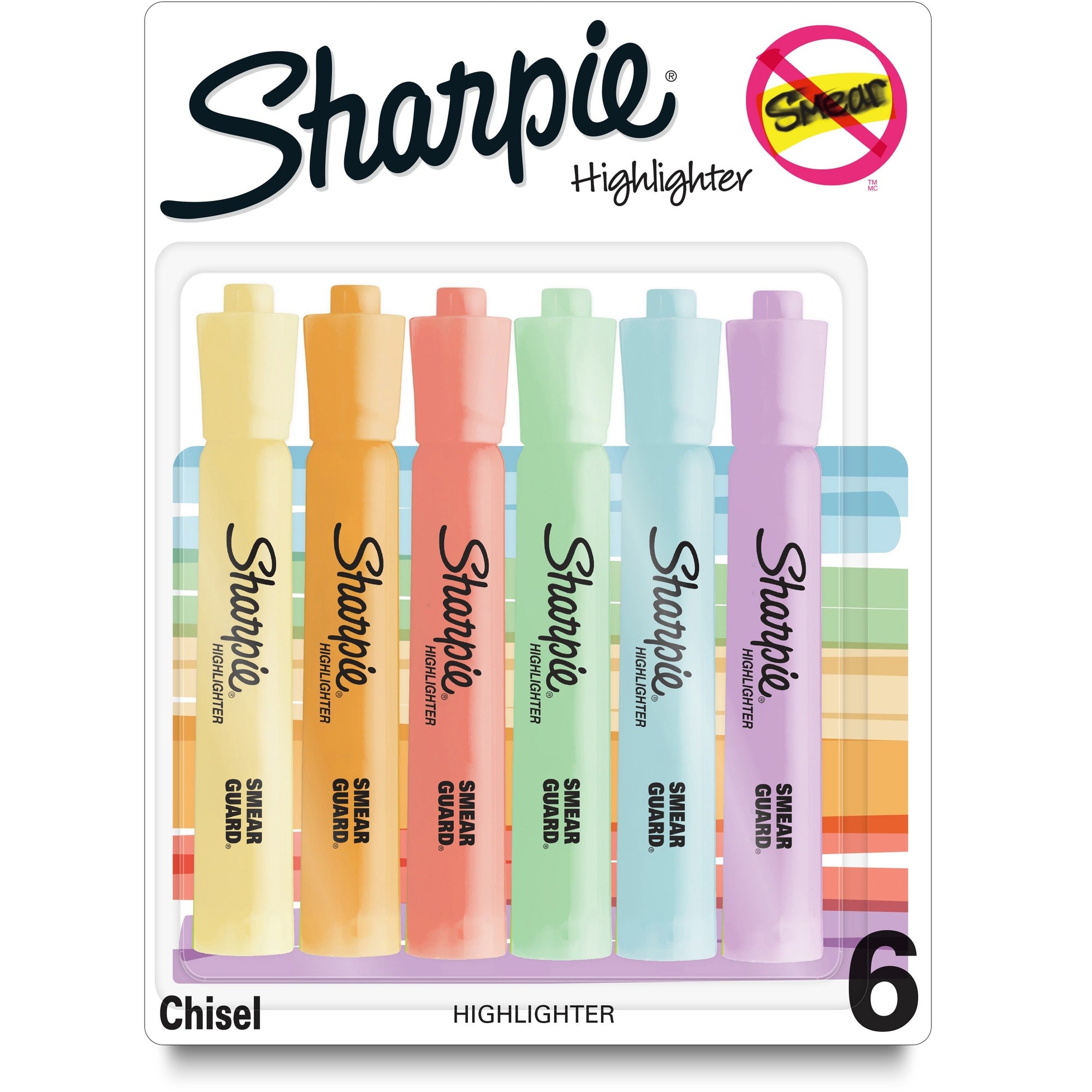 Sharpie SmearGuard Tank Style Highlighters - Wide Chisel, Narrow Narrow Marker Point - Assorted Ink - 6 / Pack