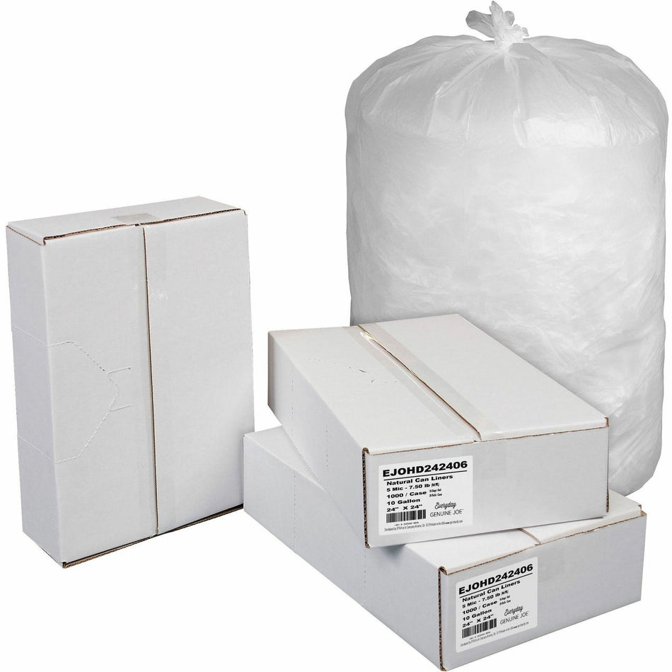 Everyday Genuine Joe High-Density Can Liners - 10 gal Capacity - 24" Length x 24" Width x 0.20 mil (5 Micron) Thickness - High Density - Natural - Resin - Office Waste, Receptacle - 1000 / Carton