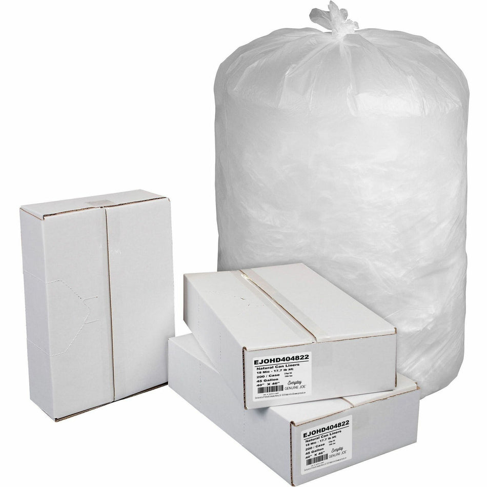 Everyday Genuine Joe High-Density Can Liners - 45 gal Capacity - 46" Length x 40" Width x 0.71 mil (18 Micron) Thickness - High Density - Natural - Resin - Office Waste, Receptacle - 200 / Carton