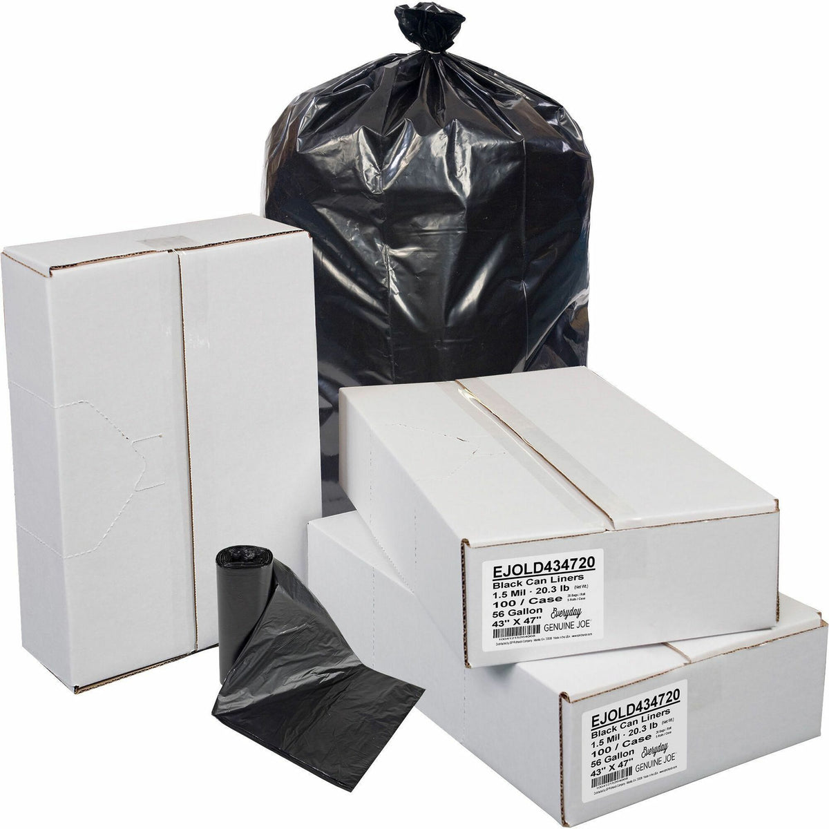 Everyday Genuine Joe Low-Density Can Liners - 56 gal Capacity - 47" Length x 43" Width x 1.50 mil (38 Micron) Thickness - Low Density - Black - Resin - Office Waste, Receptacle - Recycled - 100 / Carton