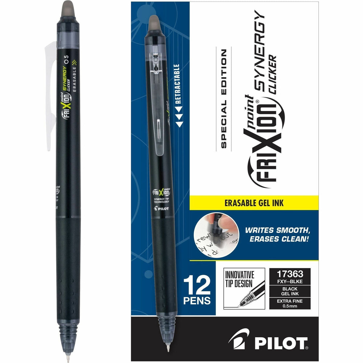 FriXion Synergy Clicker Erasable Gel Pen - 0.5 mm Extra Fine Pen Point - Retractable - Erasable - Black Ink - 1 Dozen
