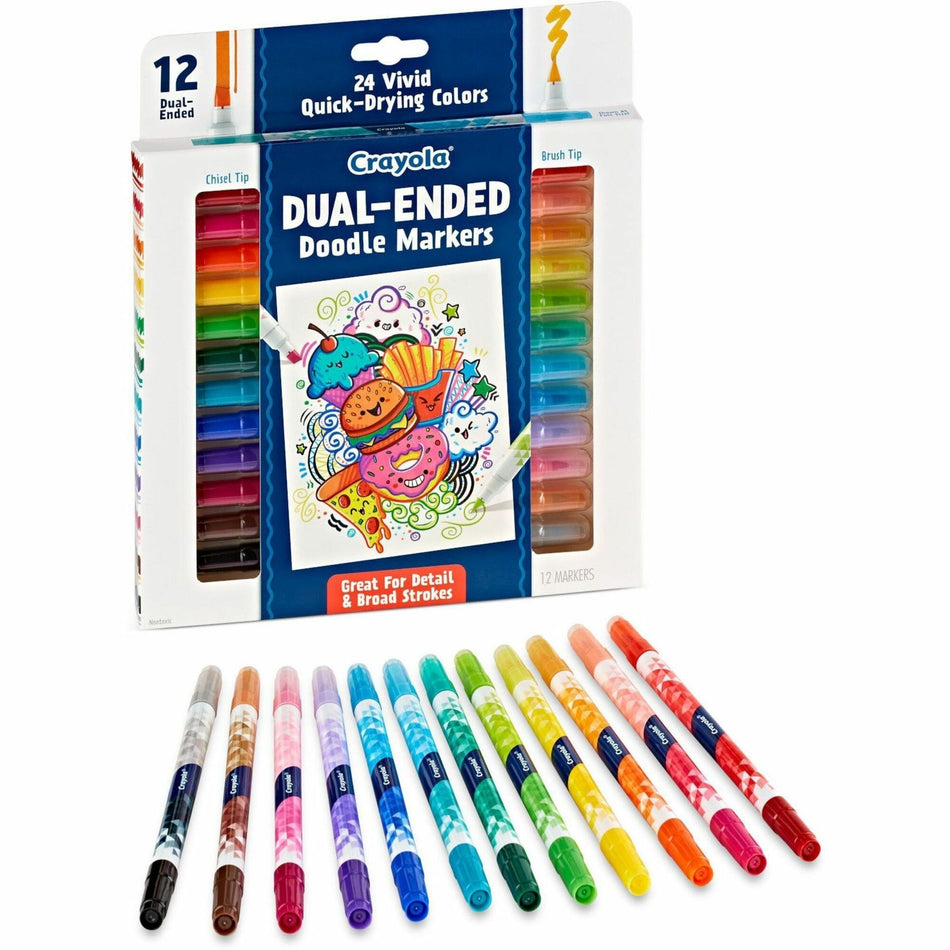 Crayola Dual-Ended Markers - Chisel, Brush Marker Point - Multicolor Ink - 12 / Pack