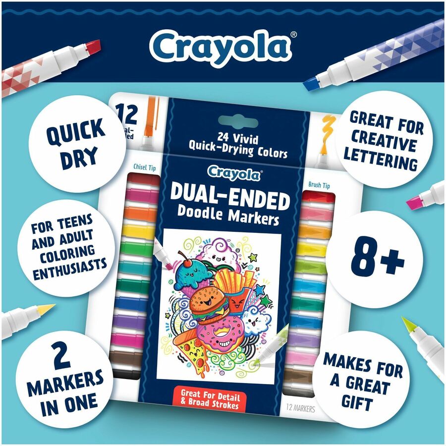 Crayola Dual-Ended Markers - Chisel, Brush Marker Point - Multicolor Ink - 12 / Pack