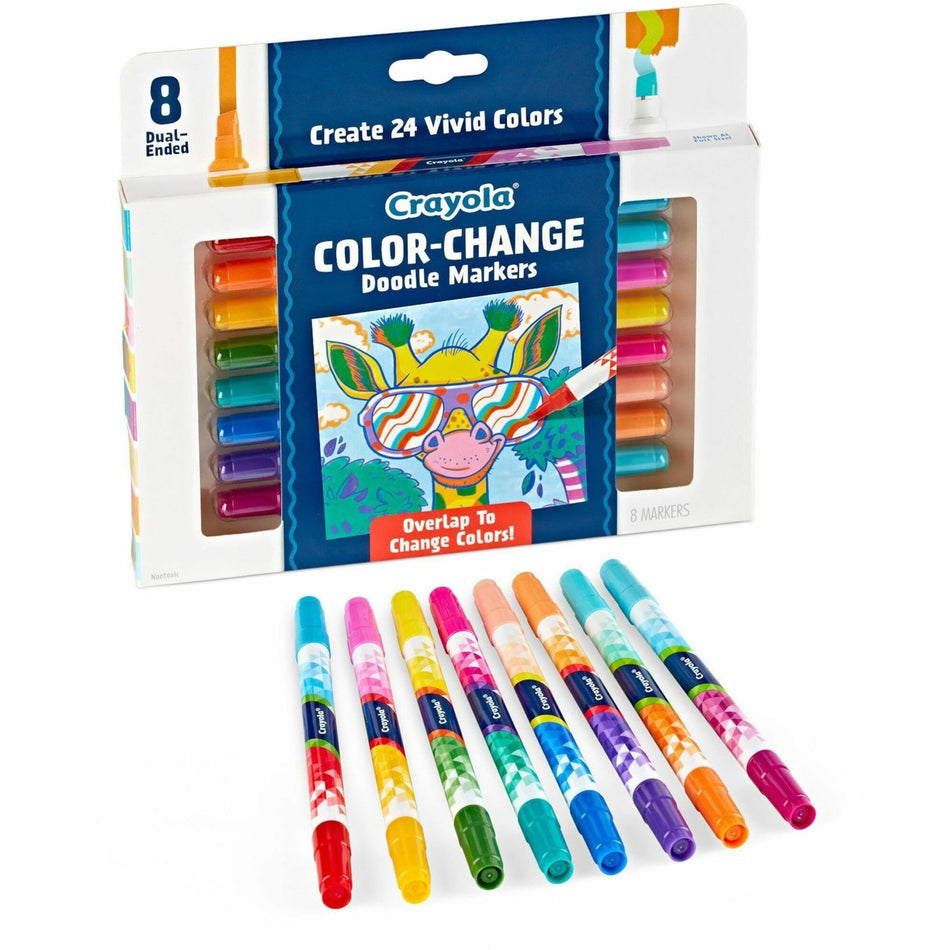 Crayola Color Change Doodle Markers - Chisel Marker Point - Multicolor Ink - 8 / Pack