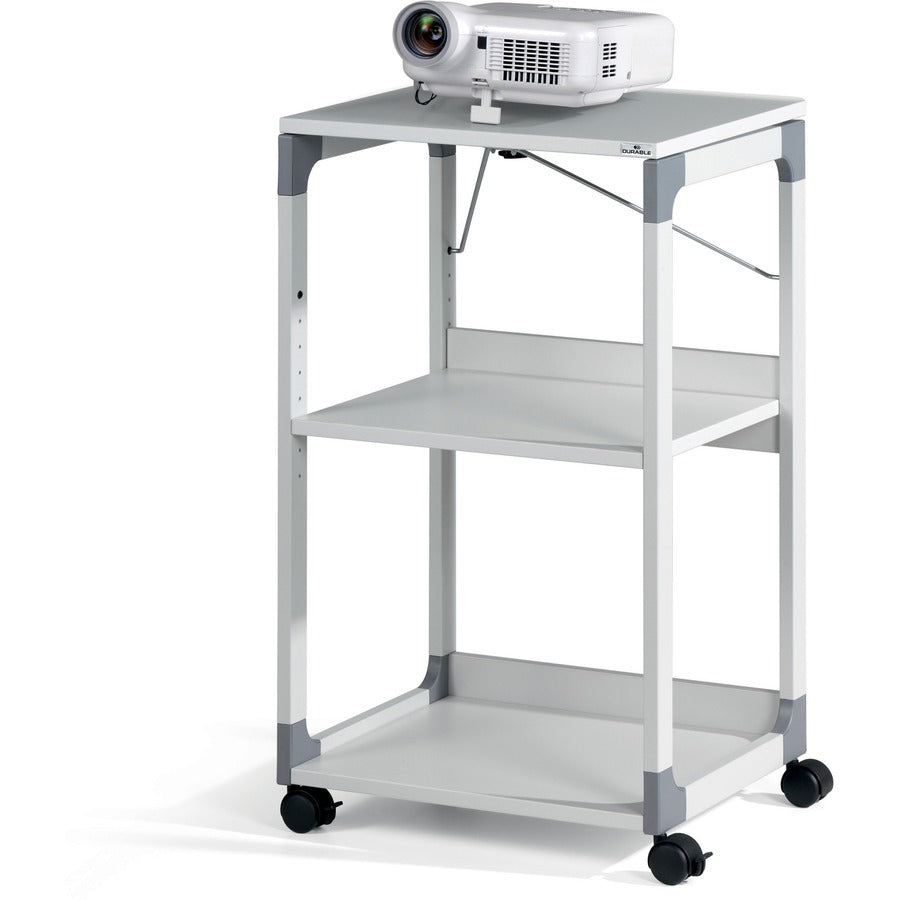 DURABLE System Overhead/Beamer Trolley - 3 x Shelf(ves) - 34.72" Height x 20" Width x 17.01" Depth - Metal, Plastic, Fiberglass, Resin, Steel - Gray