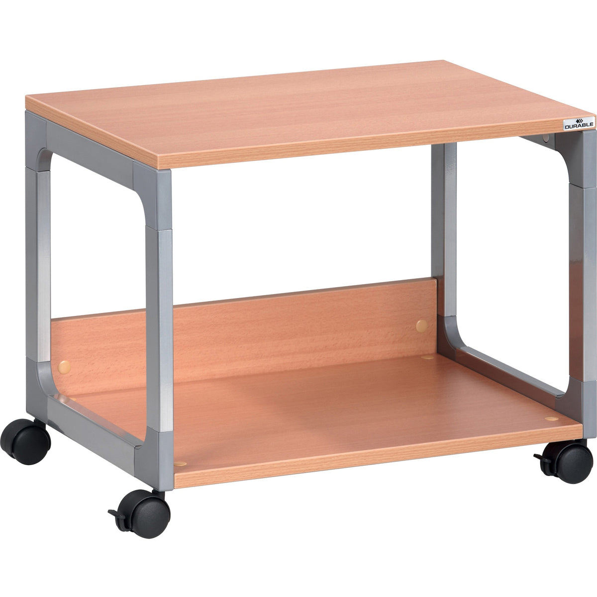 DURABLE System 48 Multifunction Trolley - 2 Shelf - 4 Casters - Metal, Steel, Melamine, Hardboard, Fiberglass, Plastic - 3.60" Width x 17" Depth x 18.80" Height - Silver, Beech - 1 Each