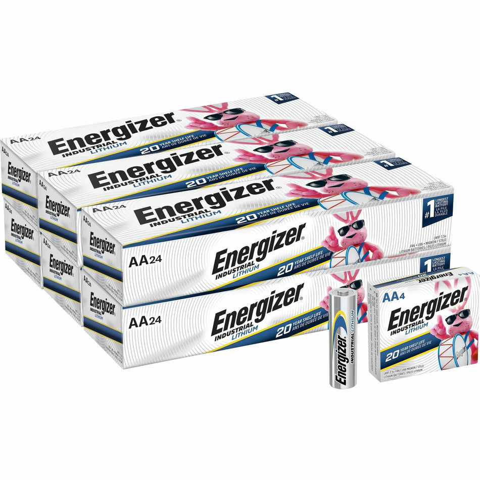 Energizer Industrial AA Lithium Battery 4-Pack - For Construction, Facility Maintenance, Medical Center, Office, Classroom - AA - 4/Pack - 36 / Carton