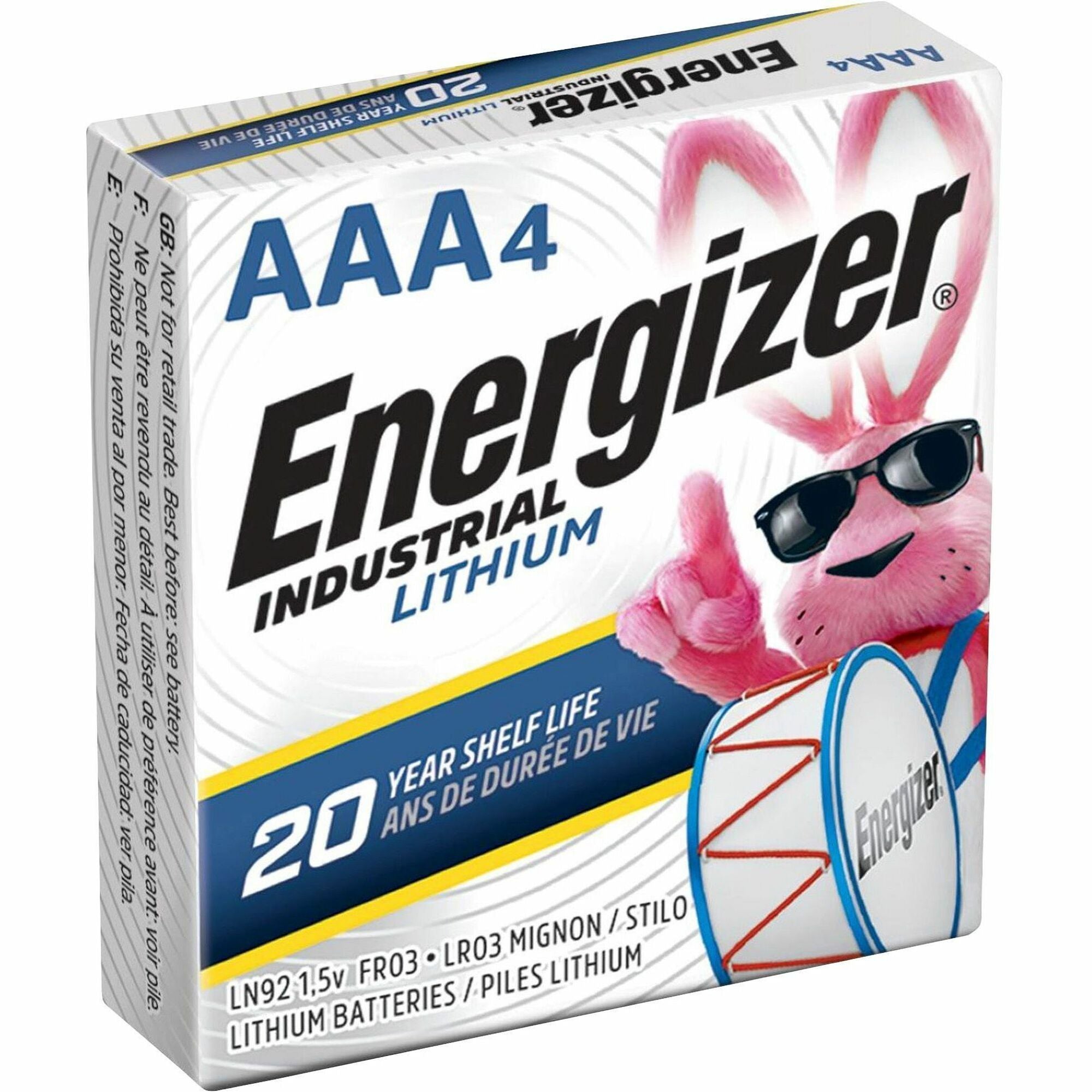 Energizer Industrial AAA Lithium Battery 4-Pack - For Vending Machine, Electronics, Construction - AAA - 4 / Pack