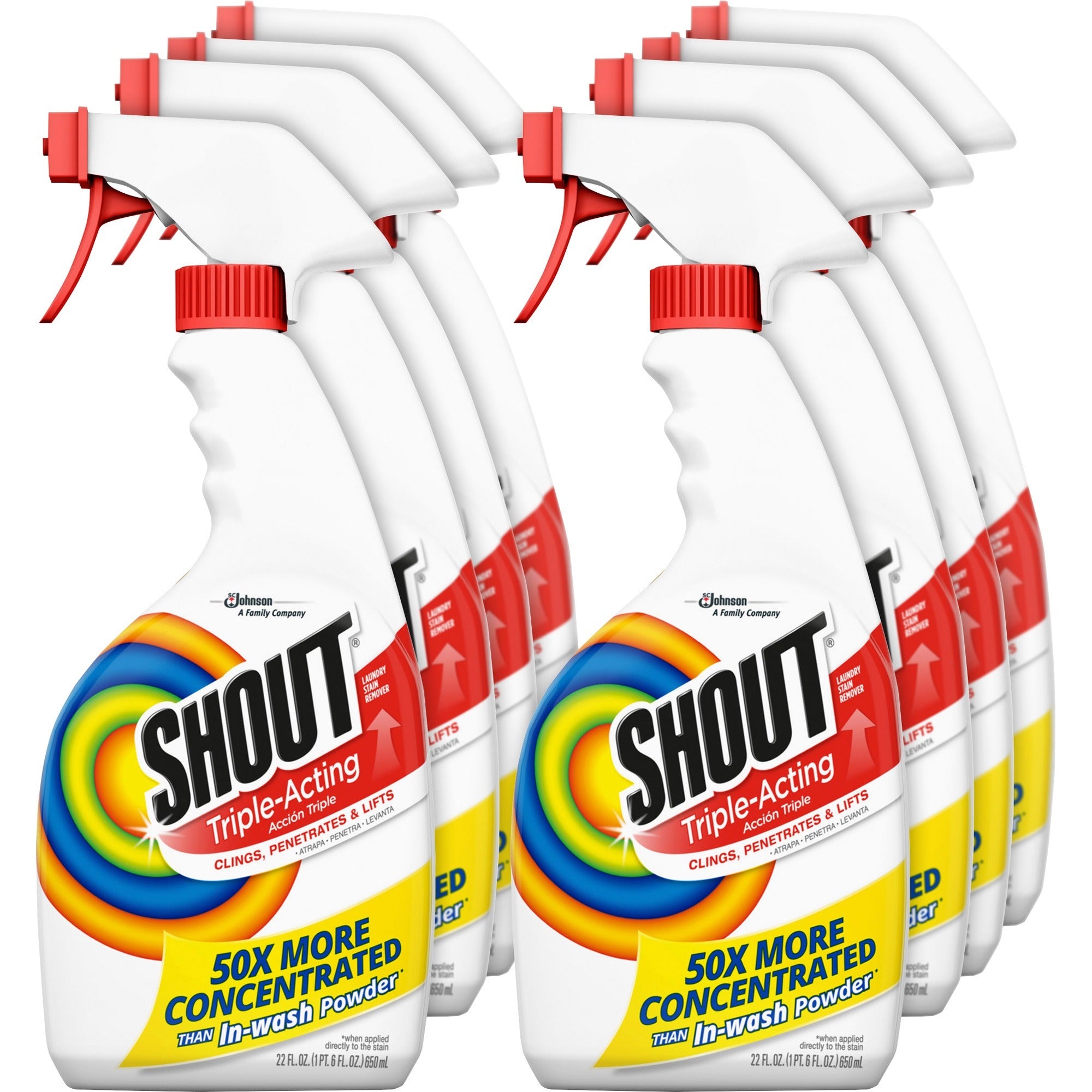 Shout Laundry Stain Remover - Concentrate - Color Safe, Washable, Refillable - Clear - 8 / Carton